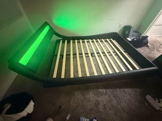 LED Bed Frame with Wood Slats