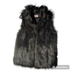 LOFT Ann Taylor, Faux Fur Vest. Blackish/Blue color. Women's size 8