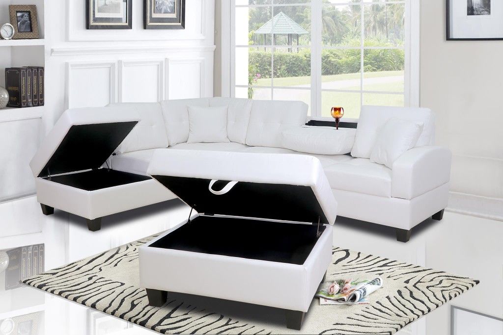 White Leather Sectional and Storage Ottoman *BRAND NEW-IN-BOX*