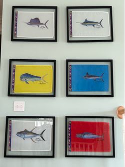 Carey Chen set of six framed and signed off shore release flags