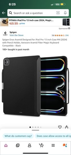 Spigen Enzo Aramid Designed for iPad Pro 13 inch Case M4 (2024) with Pencil Holder, Aerocore Aramid Fiber Magic Keyboard Compatible - Black