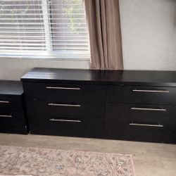 King Set Black Bed Frame Dresser 2 Night Stands 