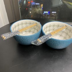 Two Ramen Bowls With Chop Sticks 