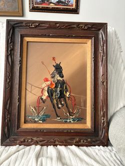 Vintage Framed Horse Racing Painting – Original 3D Impasto Texture Art by MASU