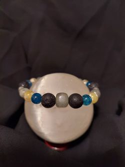 Labradorite, Blue Cracked Agate, Fire Yellow Agate Crystal Healing Bracelet 