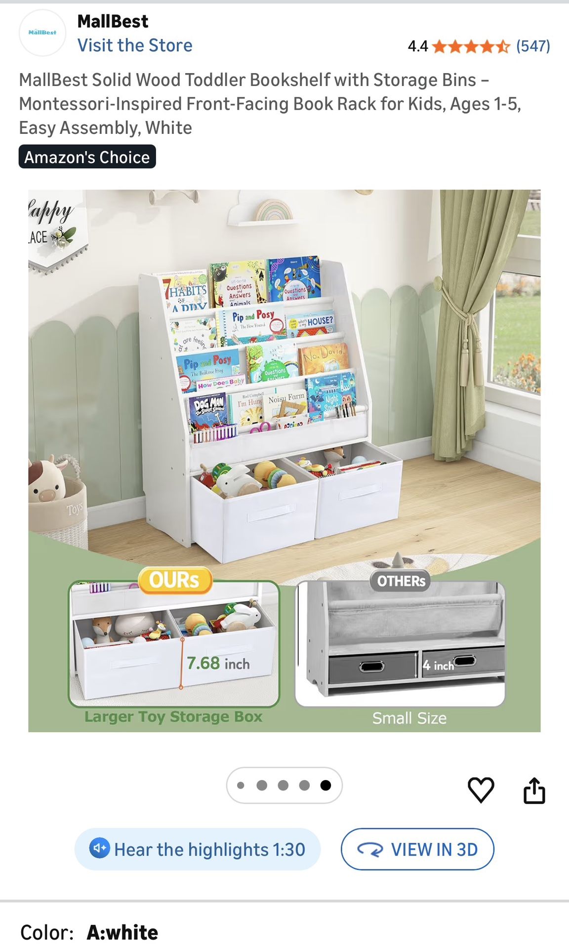 Solid Wood Toddler Bookshelf