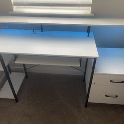 White LED Office Desk With Drawers 