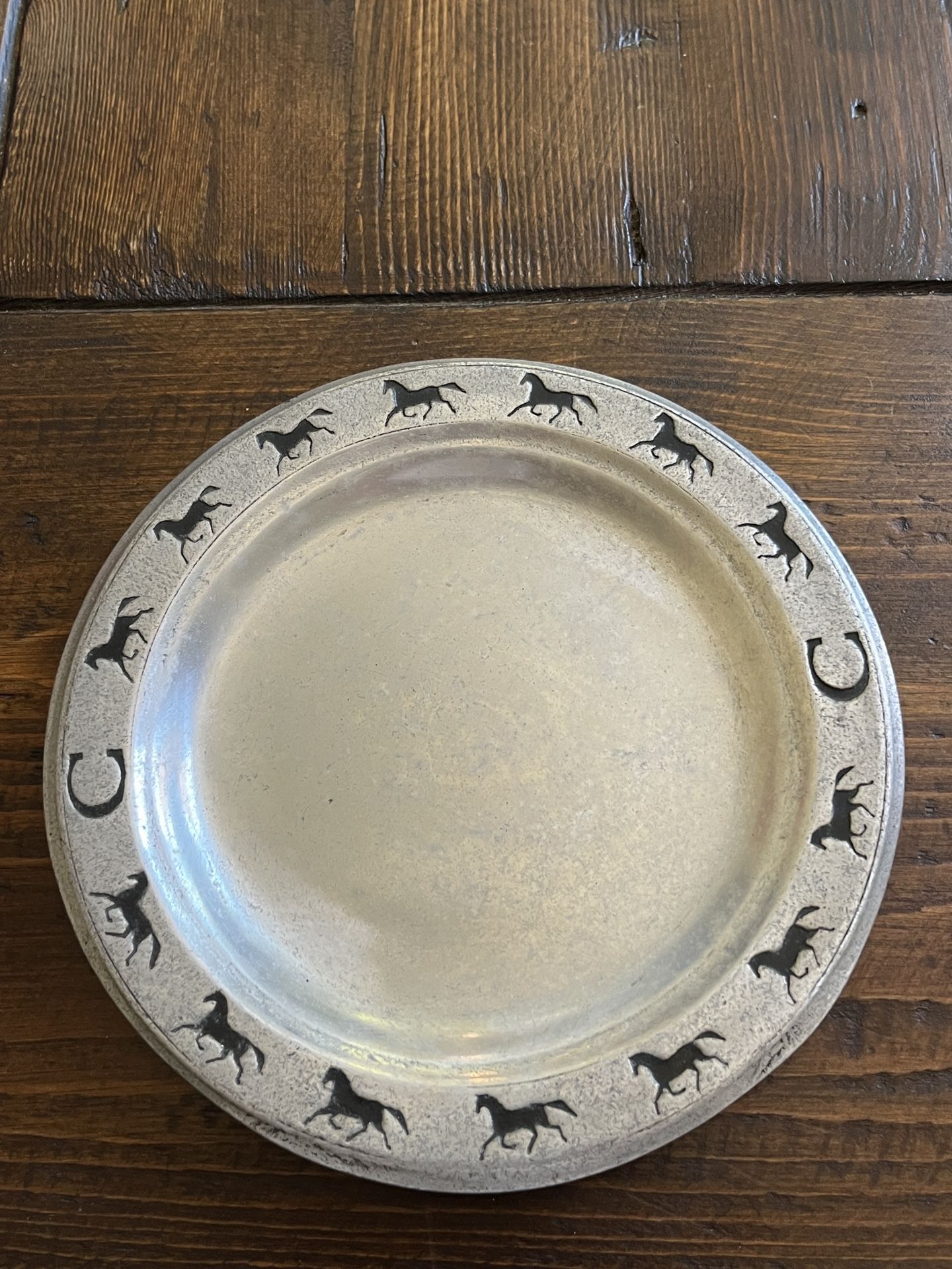 Vintage Pewtarex Horse Plate, York, PA. Pewter