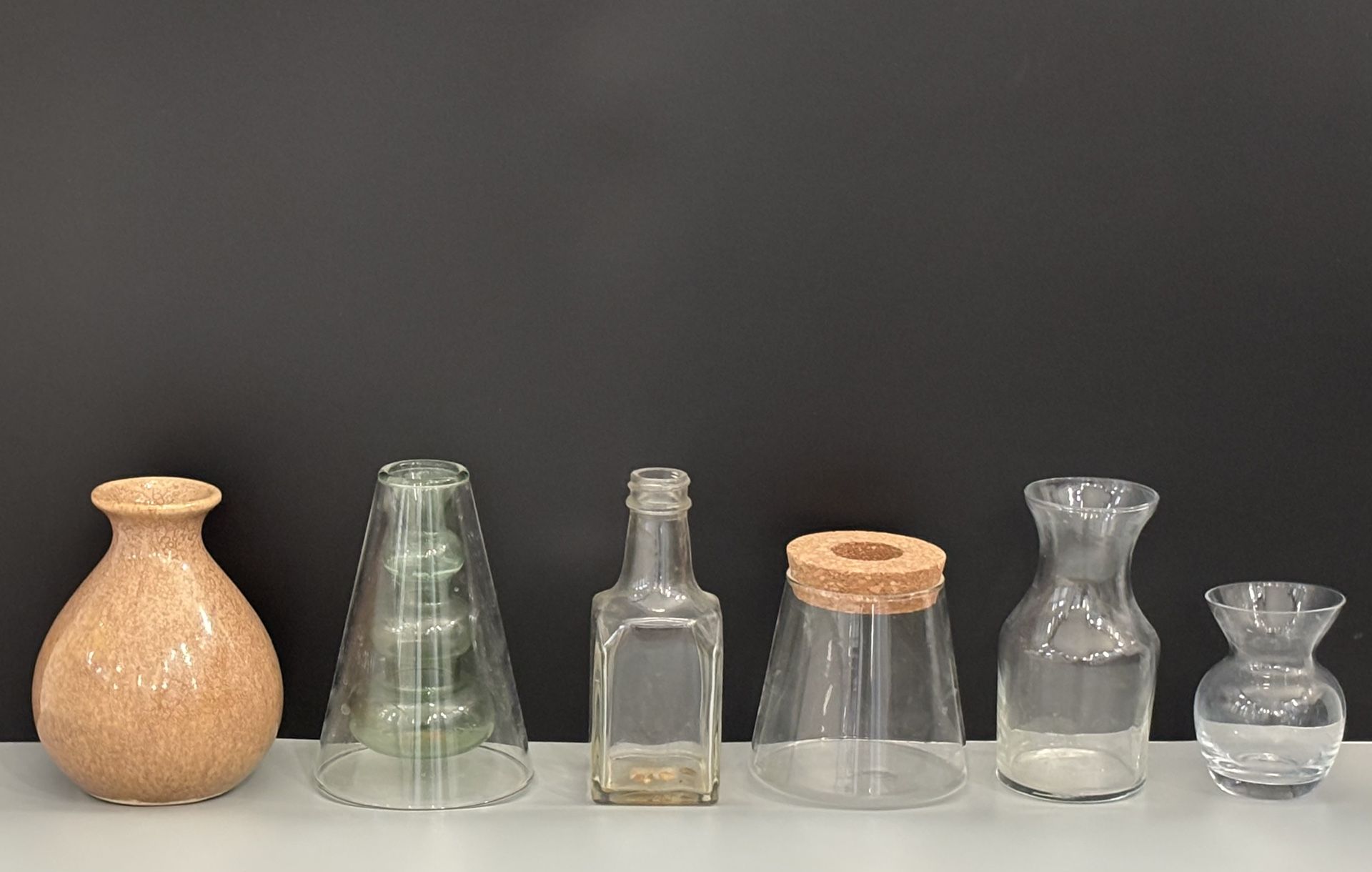 lot of 6 glass bud / flower / propagation vases - 3 to 5 inch tall