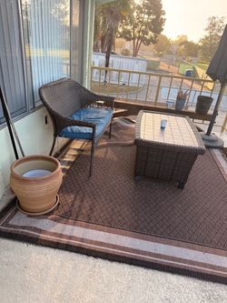 BEST OFFERS ACCEPTED Outdoor Wicker Patio bench and Coffee Table Set