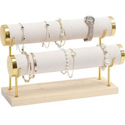 ProCase Bracelet Holder Display Bracelet Organizer Stand, Gold Detachable Bangle Storage Rack for Selling, Velvet Wrap Watch Holder with Wooden Base f