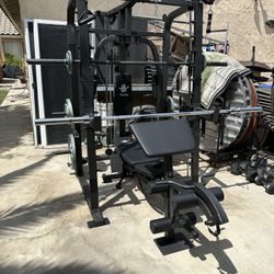 Vesta Fitness Smith Machine 2001 w/Bench Attachment | 230lb Bumpers Weights | 7ft Olympic Bar | Fitness | Gym Equipment | FREE DELIVERY🚚 