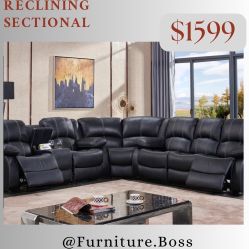 -Black Reclining Sofa Sectional-