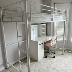 White Metal Loft Bed w/ Twin Mattress (set of 2 beds but will sell separately)