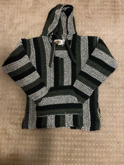 Earth Ragz Baja Hoodie Medium Green Black White Striped Drug Rug 2017 Mexico