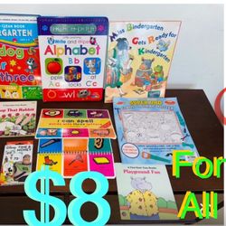 $8 For All Bundle of Educational learning Books,Trace,spelling,numbers,time, Money reading etc
