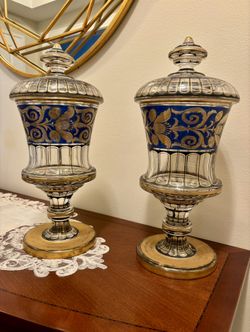 Antique French Crystal Vases With Lids