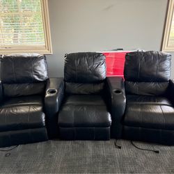Home Theater Seating - Set of 3 Black Leather