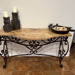 Wrought Iron & Stone Console Table
