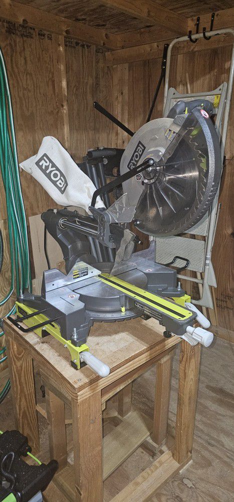 RYOBI 15 Amp 12 in. Corded Sliding Compound Miter Saw With 2 New Blades