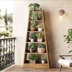 70.9 in. Tall Umber Wood 6-Shelf Etagere Bookcase with Ladder Shaped, Open Bookshelf 