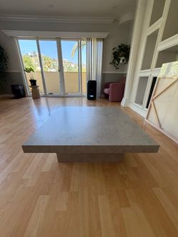Modern Gray Concrete-Look Square Coffee Table – 35.4”