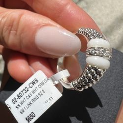 LAGOS Caviar White Ceramic and Caviar Diamond Ring Sz 8