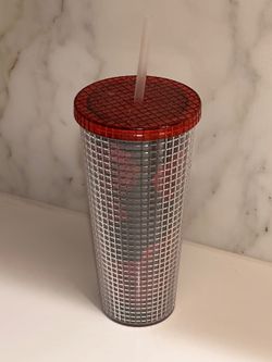 Red Rose Design Tumbler with Straw