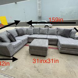 Gray 3pc Sectional With Ottoman (DELIVERY AVAILABLE)