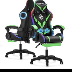 Gaming Chair with Bluetooth Speakers and RGB LED Lights Ergonomic Massage Computer Gaming Chair with Footrest Video Game Chair High Back with Lumbar S