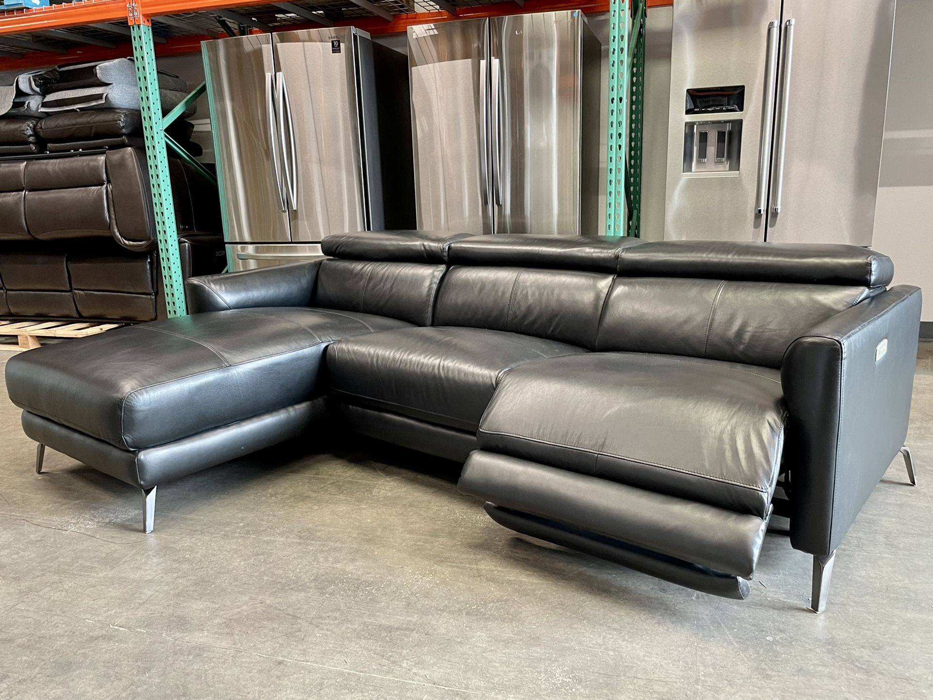 Hoffman Leather Power Reclining Sectional, Black