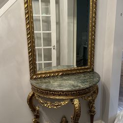 Console With Marble Top And Mirror 