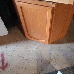 Corner Oak Cabinet With Lazy Susan,And Xtra  Free Cabnet 