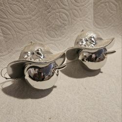CHRISTMAS  SET OF  SILVER  SNOWMAN HEADS W/HAT  CERAMIC  HANGING  ORNAMENT  DECORATION  