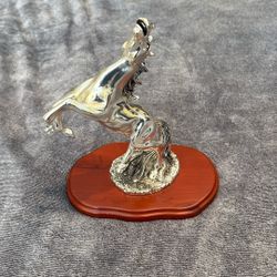 Vintage Italian Horse Statue – Signed Giorgio – Metal Sculpture on Wood Base