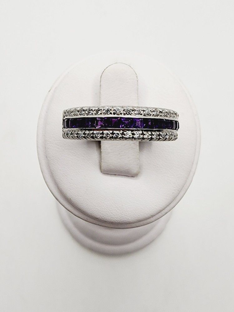 14k Gold 1.02ctw Amethyst 0.42ctw Diamond Band