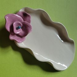 LOIS GOTTLIEB PRIMA DONNA CERAMICS Small Decorative Dish Pink & Teal