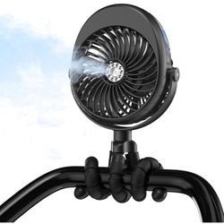 COMLIFE Misting Baby Stroller Fan, Clip on Misting Fan with 270° & 360° Pivoting Portable Water Sprayer Rechargeable Battery Operated Flexible Tripod 
