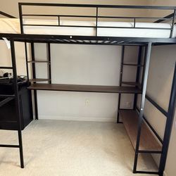 Loft Bed with desk, Shelves, and Memory Foam Mattress