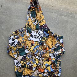 H&M Garfield Graphic Hoodie Mens Large 21” Pit Cartoon All Over Print Burp Coffee