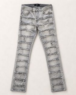 Grey Heavily Distressed Slim Denim Jeans