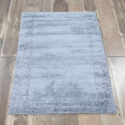 Brand New! Light Silver Grey Shag Rug with border frame, 30"x50" (2'6"'x4'2") - J.C.Penny Home Collection, 100% N