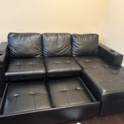Black Leather Pullout Couch 