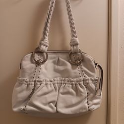 B.Makowsky SOFT White Leather Braided Shoulder Straps Large Bag