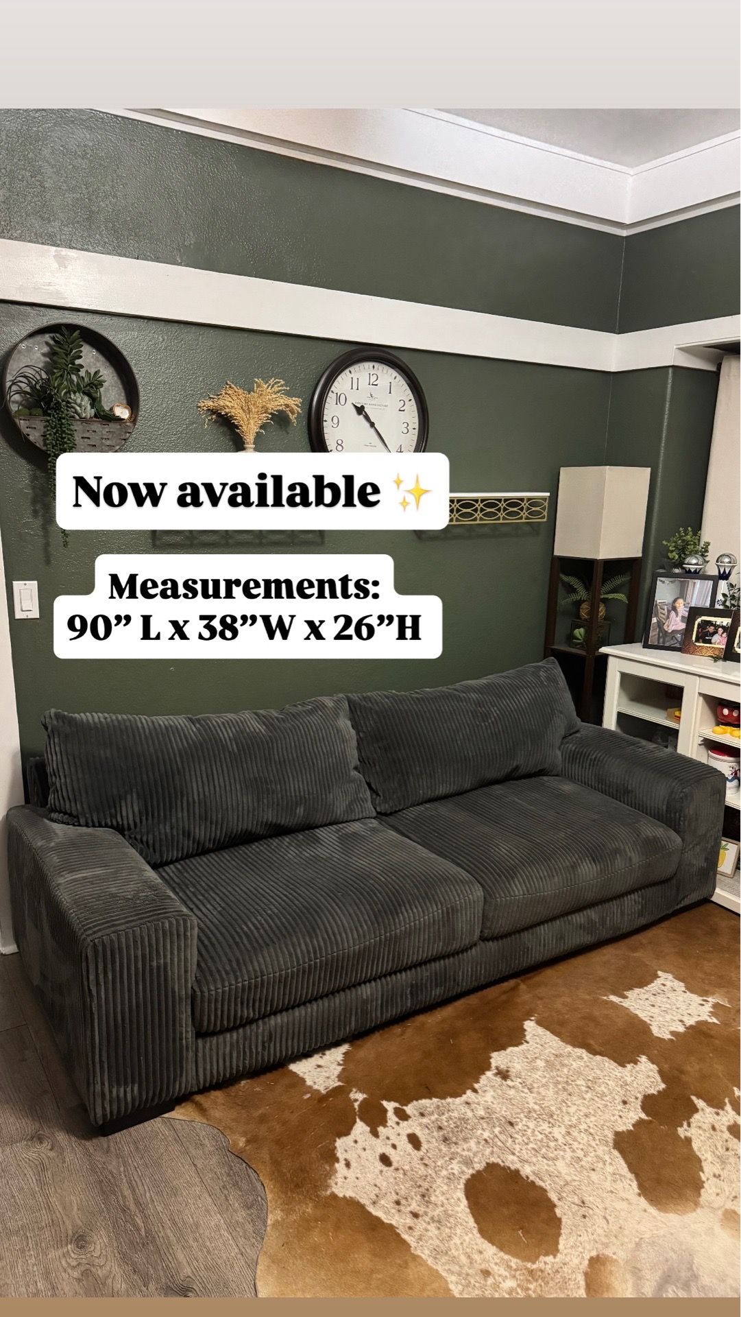 Modern Oversized Corduroy Cloud Couch Sofa (Charcoal Gray)