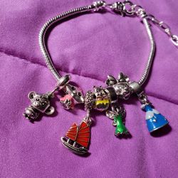 Disney Charm Bracelet, Peterpan Charm, Gus Charm, Cinderella Dress Charm, Tinker Bell Charm, Minnie Mouse Charm