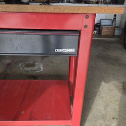 Craftsman Heavy Duty Metal Workbench - 2 Drawer Work Table with Storage Shelf and Pegboard Sides 