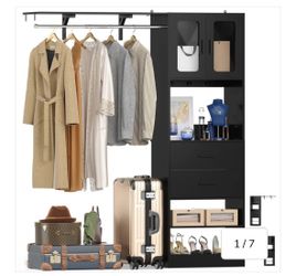 5FT Walk-in Closet System with Drawers & Doors, 60'' Wardrobe Closet with Hanging Rod, for Bedroom, Closet