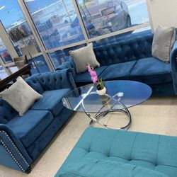 Beautiful Blue Sofa Set 💙 Blue Velvet ‼️ Only $999‼️