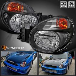 Black Fits 2002-2003 Subaru Impreza WRX/Outback Headlights Lamps Left+Right Pair